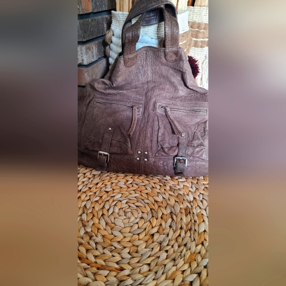 Pour La Victorie Taupe Leather Satchel